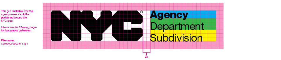 excerpt from the NYC Logo Guidelines showing a logo reading NYC Agency Department Subdivision