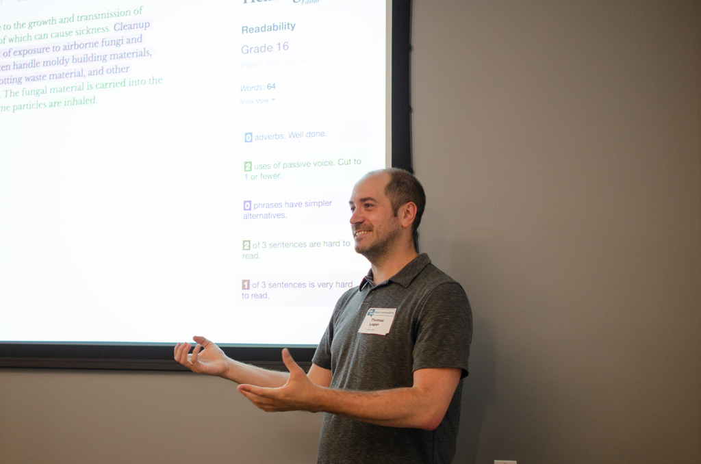 Thomas Logan from Equal Entry shows the audience how to use the Hemingway App to test readability and plain language
